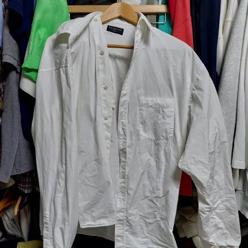 [BUNJANG] Balenciaga Pocket Logo Men's Shirt White / 발렌시아가 포켓 로고 남성 셔츠 화이트 실측 105-110 백화점판