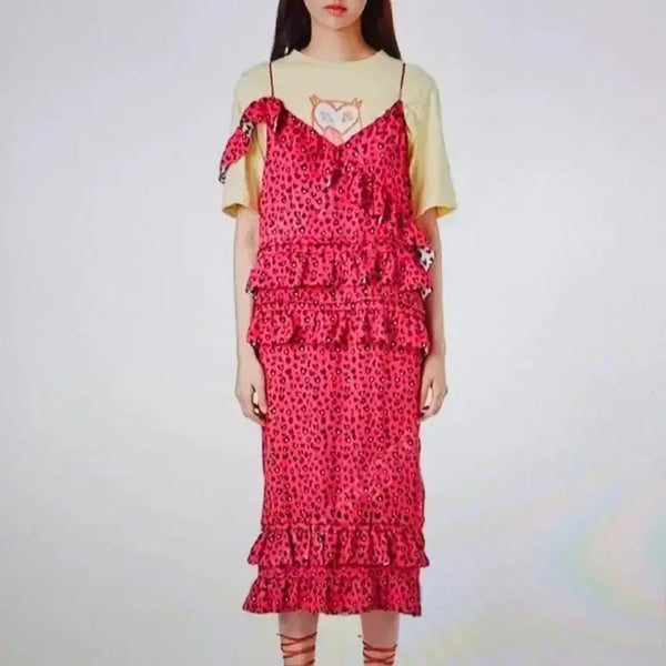 [BUNJANG] Lucky Chouette Leopard Heart Tiered Long Dress / 럭키슈에뜨 레오파드 캉캉 롱원피스  럭키슈에뜨원피스