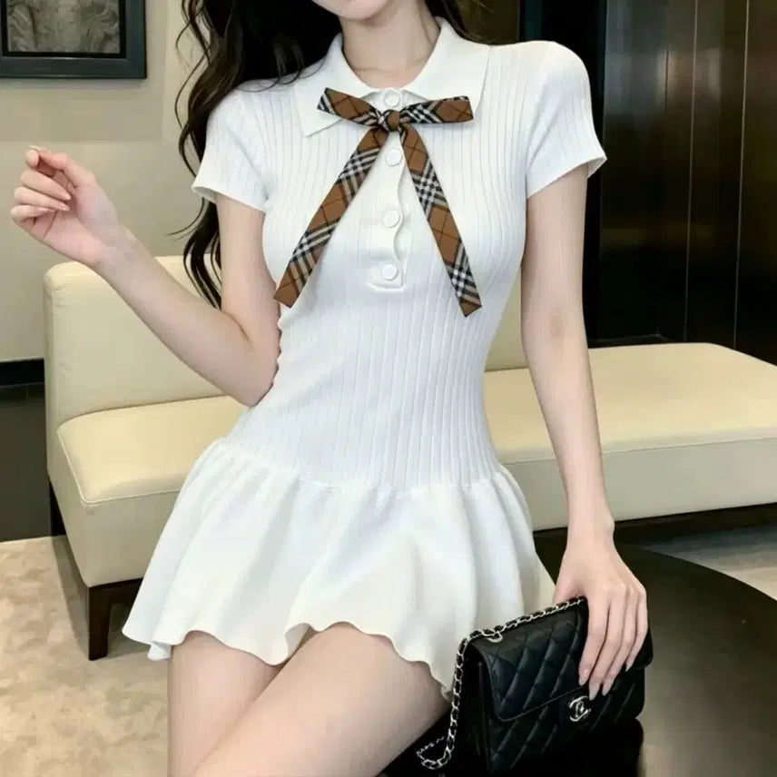 [BUNJANG] Brooch Mini Dress / 브로치 미니원피스 새상품 수입의류