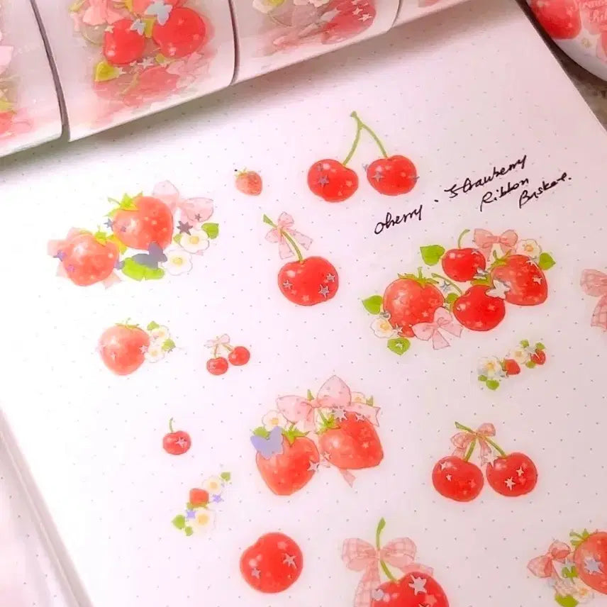 [BUNJANG] Dear Dolly Strawberry Cherry Basket Kiss Cut Matte Sticker / 띵) 디어돌리 딸기체리 바스켓 키스컷마테