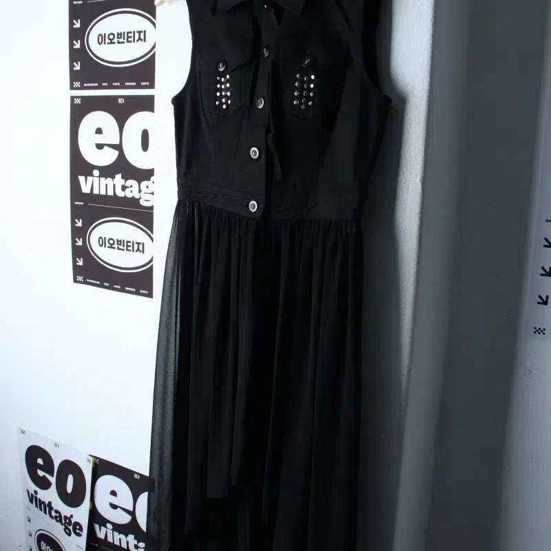 [BUNJANG] EGOIST Black Sheer Sleeveless Maxi Dress T-Shirt / W(M) 에고이스트 반팔 티셔츠 원피스 민소매 시스루 블랙-H34268
