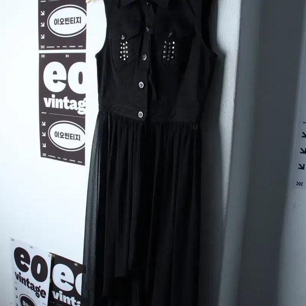 [BUNJANG] EGOIST Black Sheer Sleeveless Maxi Dress T-Shirt / W(M) 에고이스트 반팔 티셔츠 원피스 민소매 시스루 블랙-H34268
