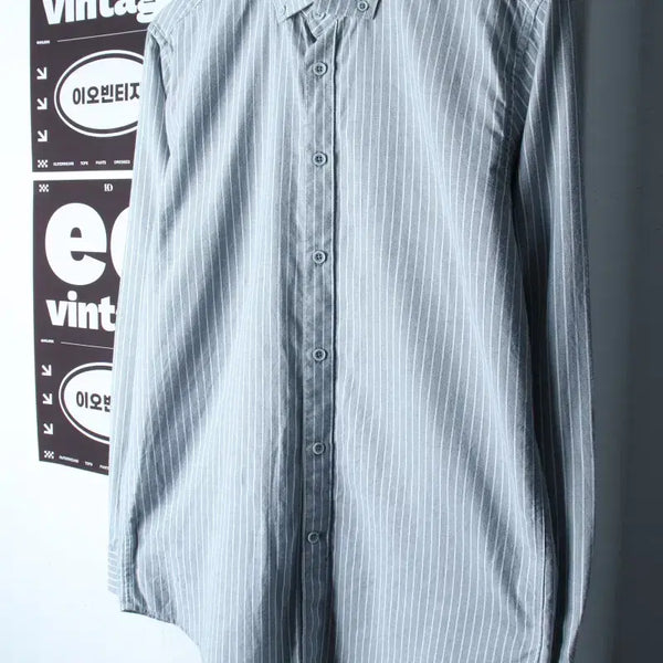 [BUNJANG] Project M Striped Button-Down Shirt (L-XL) - Green / (L-XL) 프로젝트엠 셔츠 남방 스트라이프 그린 아메카지-H34271