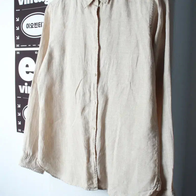 [BUNJANG] Uniqlo Linen Plain Shirt Beige / W(L) 유니클로 셔츠 남방 베이지 무지 린넨 마-H34280