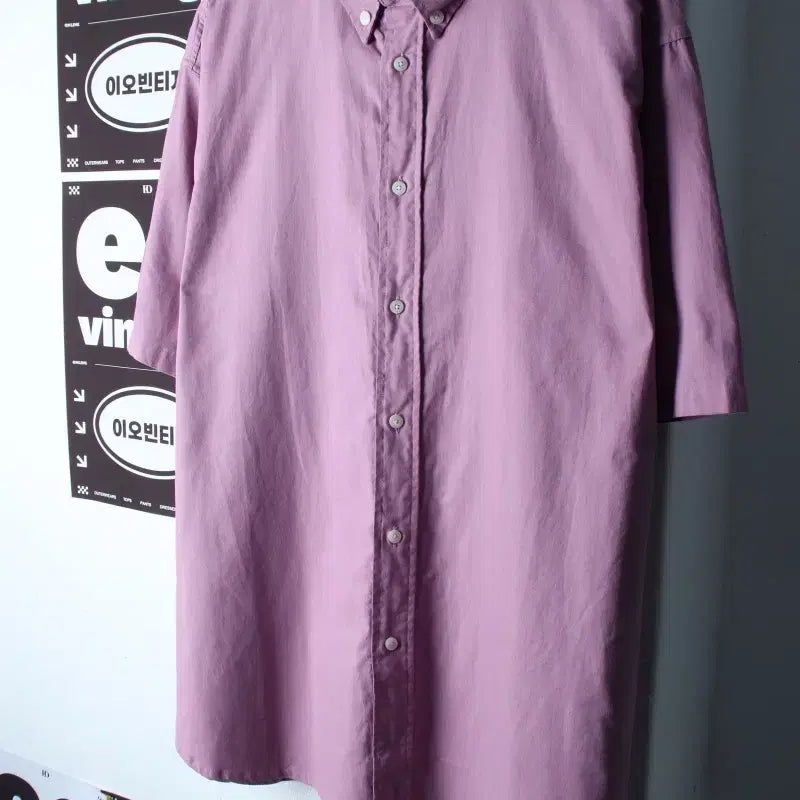 [BUNJANG] V2 Short Sleeve Collared T-Shirt Purple Plain / (L-XL) 브이투 반팔 카라 티셔츠 셔츠 남방 퍼플 무지-H34283