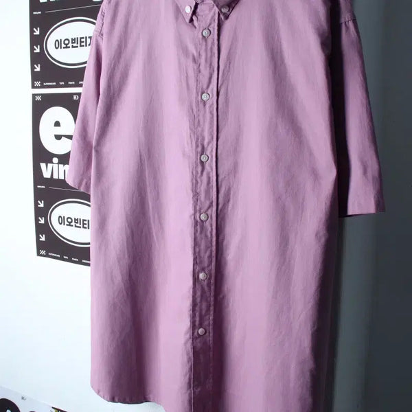 [BUNJANG] V2 Short Sleeve Collared T-Shirt Purple Plain / (L-XL) 브이투 반팔 카라 티셔츠 셔츠 남방 퍼플 무지-H34283