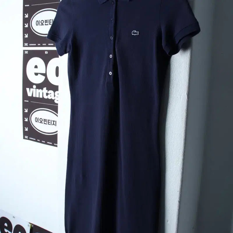 [BUNJANG] Lacoste Short Sleeve Polo T-Shirt Dress Navy / W(M) 라코스테 반팔 카라 티셔츠 원피스 부분이염 네이비-H34285