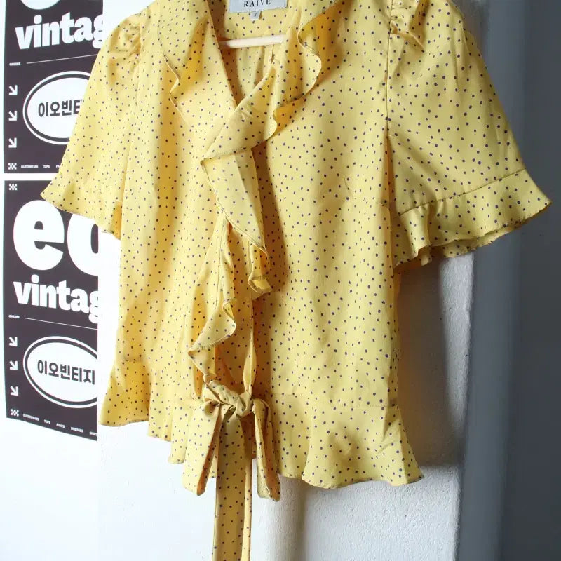 [BUNJANG] W(S-M) Polka Dot Yellow Short Sleeve Shirt / W(S-M) 레이브 반팔 카라 티셔츠 셔츠 남방 도트 노랑-H34287