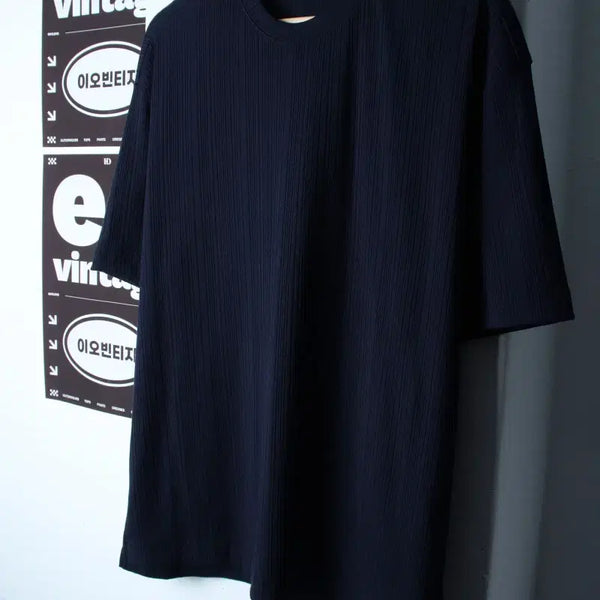 [BUNJANG] Draw Fit Ribbed Short-Sleeve T-Shirt Navy L-XL / (L-XL) 드로우핏 반팔 티셔츠 골지 네이비 놈코어-H34223
