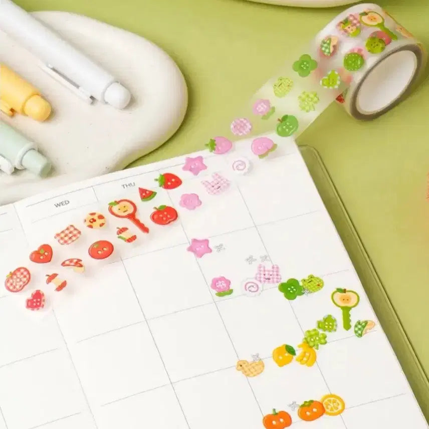 [BUNJANG] Daiso Fruit Series Button Kiss-Cut Washi Tape / 우편가능)200원)다이소 프룻시리즈 과일단추 키스컷 띵 마테띵 단추키스컷