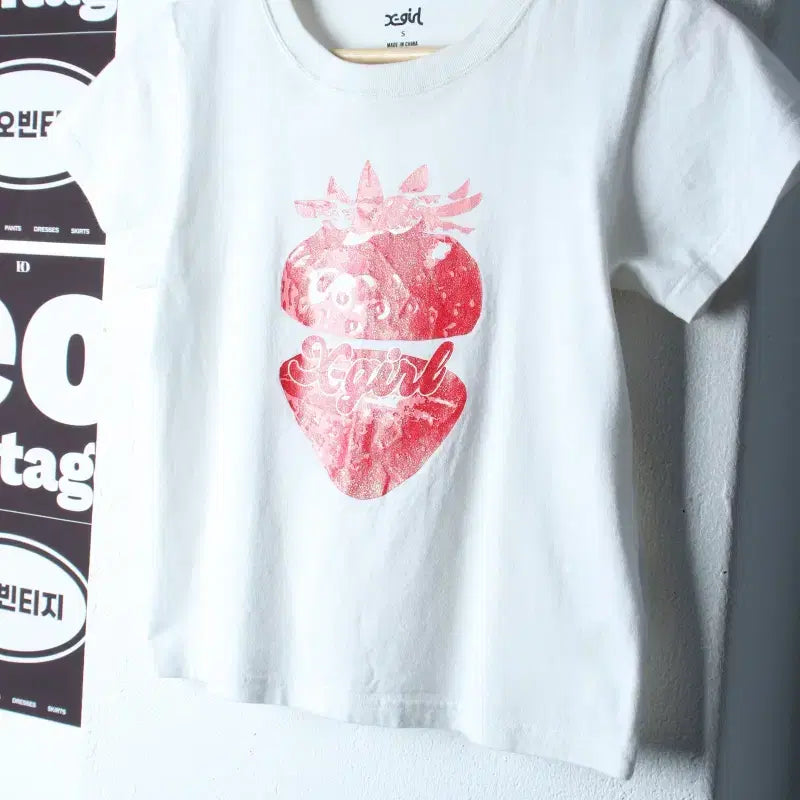 [BUNJANG] WG Strawberry Print Short Sleeve T-Shirt White / W(S) 엑스 걸 반팔 티셔츠 딸기프린팅 화이트 키치 일본-H34229