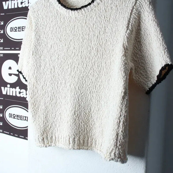 [BUNJANG] WANNIES Short Sleeve Ringer T-Shirt Ivory / W(F) 앤니즈 반팔 티셔츠 니트 링거 아이보리 키치-H34236