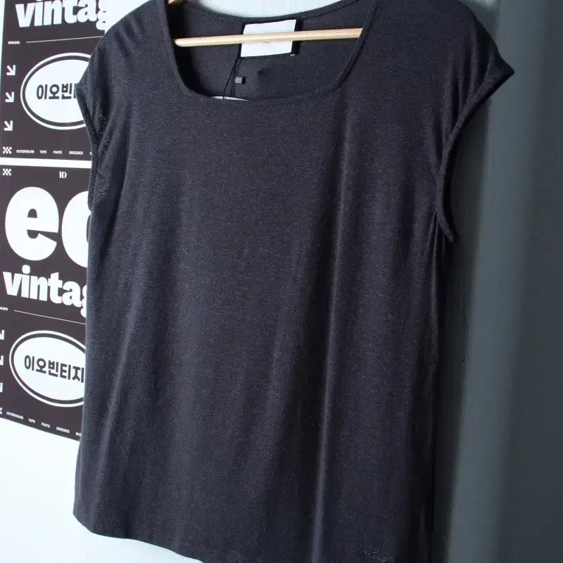 [BUNJANG] Karl Lagerfeld Short Sleeve T-Shirt Charcoal Linen / W(XL) 칼라거펠트 반팔 티셔츠 새상품 민소매 차콜 린넨 마-H3423