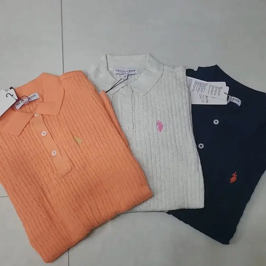[BUNJANG] U.S. POLO ASSN. Cable Knit 3-Piece Set (Orange/Ivory/Navy) / U.S. POLO ASSN. 꽈배기 니트 (오렌지/아이보리/네이비)
