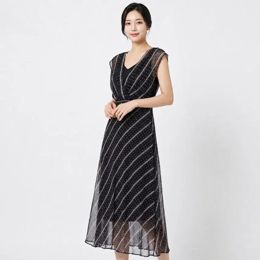 [BUNJANG] Sandro Polka Dot Stripe Pattern Long Dress / 산드로 도트 스트라이프 패턴 롱원피스  산드로원피스