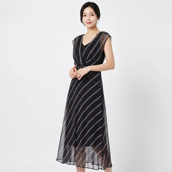 [BUNJANG] Sandro Polka Dot Stripe Pattern Long Dress / 산드로 도트 스트라이프 패턴 롱원피스  산드로원피스