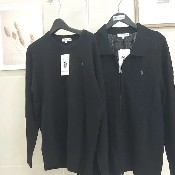 [BUNJANG] Polo Ralph Lauren Knit Zip-Up & Crewneck Set - Black / 폴로 랄프로렌 니트 집업 / 라운드넥 블랙 2종세트