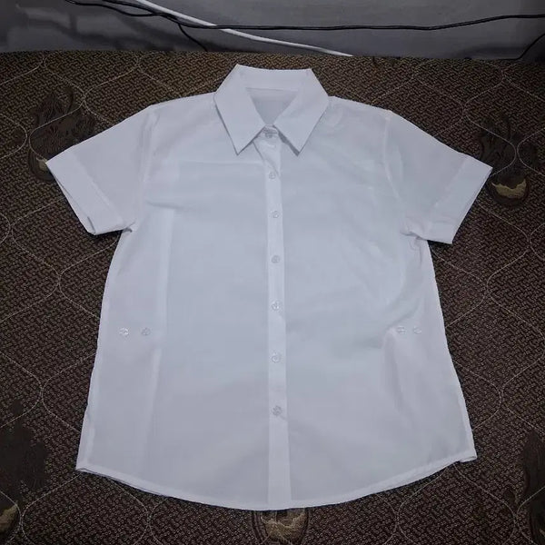 [BUNJANG] White Short Sleeve Collar Blouse Shirt / 기본 화이트 반팔 카라 블라우스 셔츠