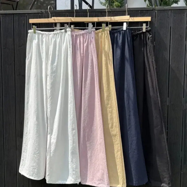[BUNJANG] Wide Nylon Linen Bending Pants (Pink/Black) / 새상품)와이드 나일론 린넨 밴딩 팬츠 (핑크/블랙)