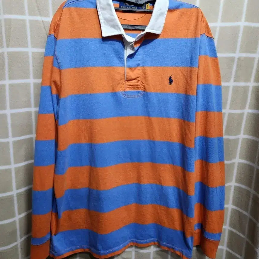 [BUNJANG] Polo Ralph Lauren Striped Rugby Shirt Orange/Blue / 폴로 랄프로렌 단가라 럭비 티셔츠 오렌지/블루
