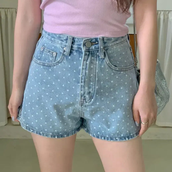 [BUNJANG] Dot Pattern Denim Shorts / 새상품)도트 숏 반바지(연청/흑청)