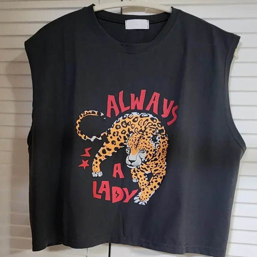 [BUNJANG] Black Leopard Sleeveless Crop Top / (새상품) 블랙 레오파드 나시 크롭티