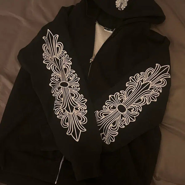 [BUNJANG] Chrome Hearts Embroidered Zip-Up Hoodie / 크롬하츠 후드집업