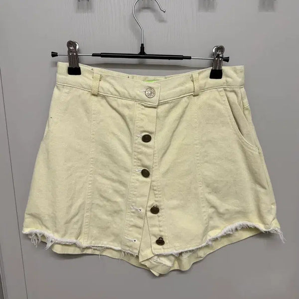 [BUNJANG] Button Two-Way Light Yellow Skirt Pants S / 버튼 투웨이 연노랑 치마바지 S