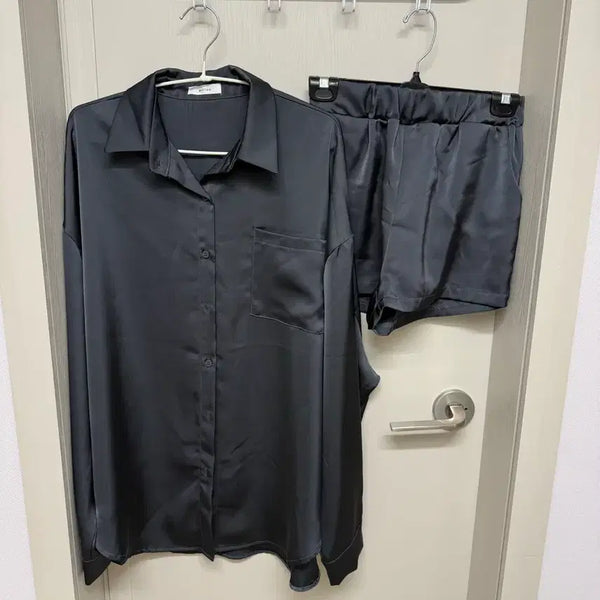 [BUNJANG] Satin Shirt & Shorts Set / 새상품)새틴 셔츠 & 새틴 반바지 세트