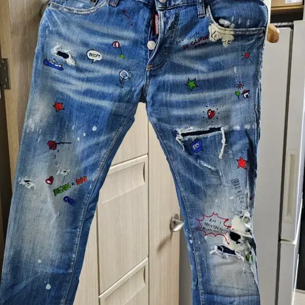 [BUNJANG] DSQUARED2 Graphic Slim Fit Washed Denim Pants / 디스퀘어드2 그래픽 슬림핏 워싱 데님 팬츠 46(30)