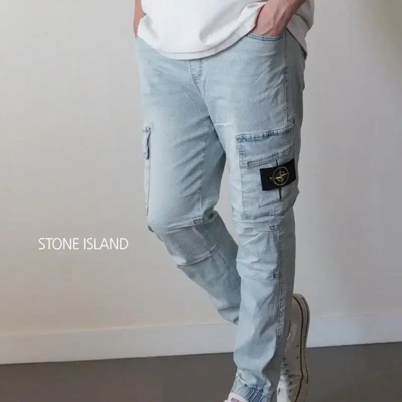 [BUNJANG] Stone Island Light Blue Cargo Jogger Pants / 스톤아일랜드 카고 바지 라이트 블루
