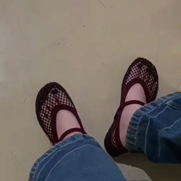 [BUNJANG] Aliaa Style Glitter Mary Jane Shoes (Red) / 망사 메리제인 레드컬러 37~38