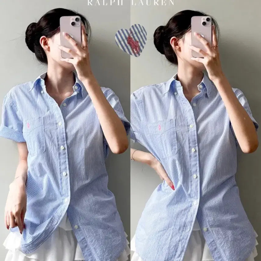[BUNJANG] Polo Ralph Lauren Seersucker Short Sleeve Shirt / 폴로 반팔 씨어써커 셔츠