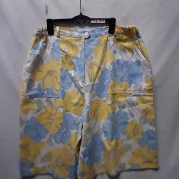 [BUNJANG] Floral Pattern Spandex Shorts Yellow/Blue Size 34 / 새상품 플로럴 패턴 스판반바지 옐로우/블루 34