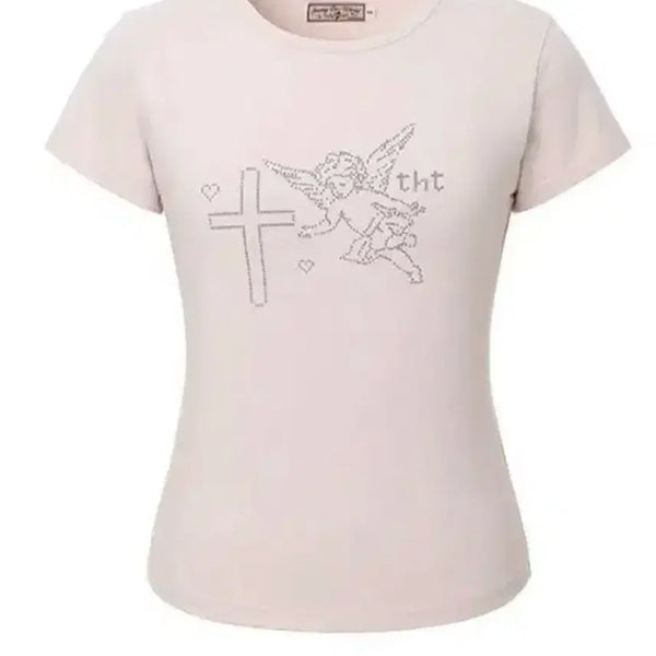 [BUNJANG] 3Times Pixel Angel T-Shirt Pink / 쓰리타임즈 픽셀 엔젤 반팔 티셔츠 핑크