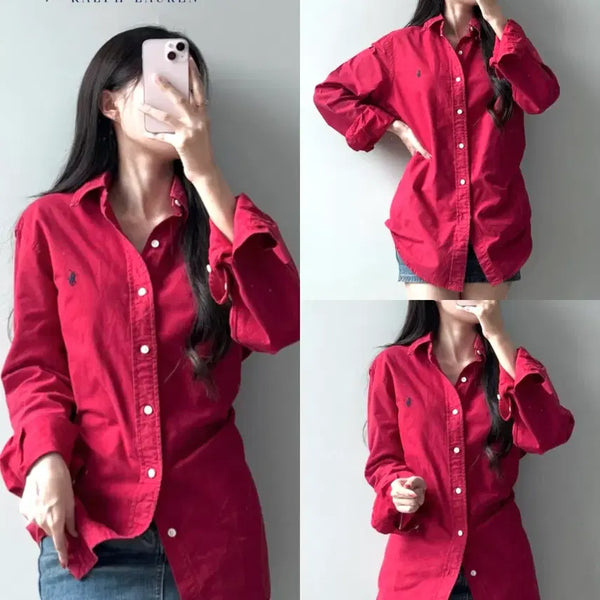 [BUNJANG] Polo Ralph Lauren Red Polo Shirt with Blue Mini Pony Logo / 폴로 셔츠