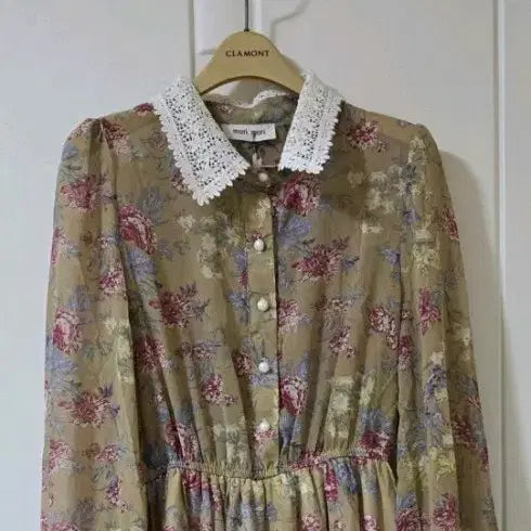 [BUNJANG] Mori Mori Lace Collar Flower Chiffon Dress / [택포함 새상품] mori mori 레이스 카라 플라워 쉬폰 원피스 (