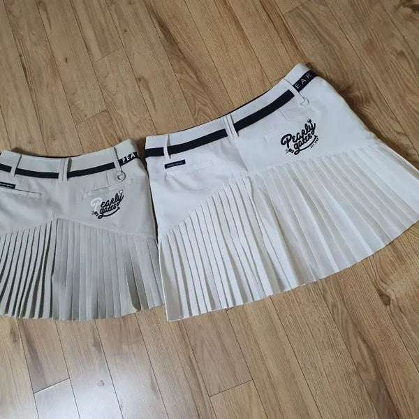 [BUNJANG] Pearly Gates Pleated Golf Skirt Set (Beige/White) / PEARLY GATES 플리츠 골프 스커트 베이지/화이트2벌입니다
