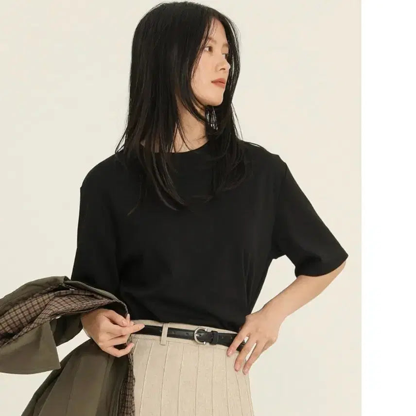 [BUNJANG] Pigment Soft Half T-Shirt Black (Set of 2) / 피그먼트 소프트하프T 검정 F(55-77) 2개 일괄판매