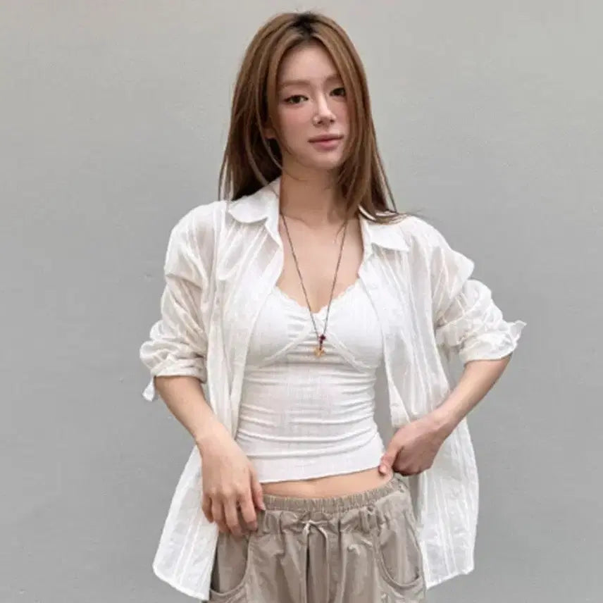 [BUNJANG] COI Lace Camisole Tank Top & Crochet Loose Fit Shirt / *새상품*  코이 레이스 캡 나시 탱크탑 & 크로셰 루즈핏 셔츠