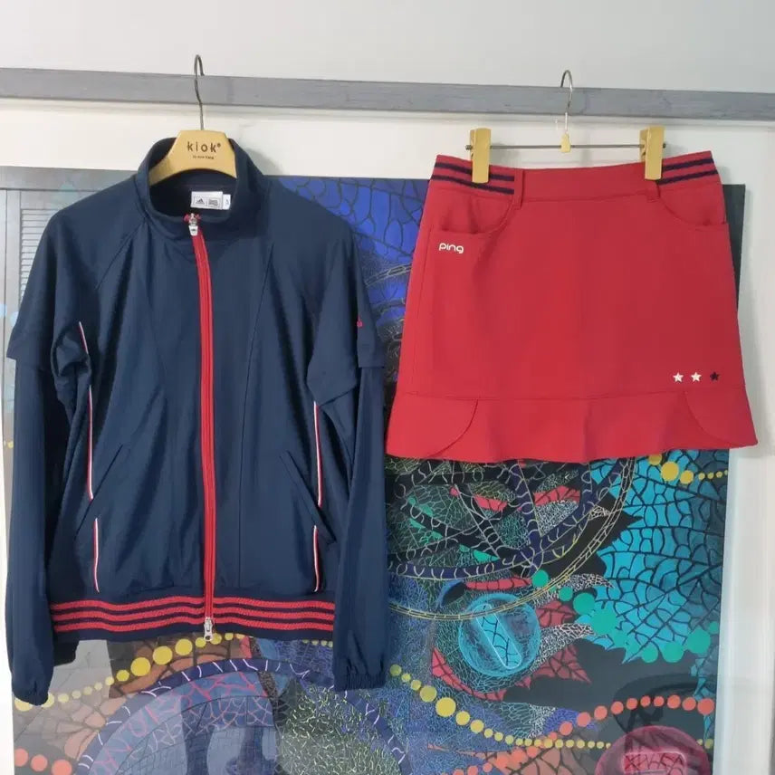 [BUNJANG] Adidas Zip-Up Jumper & Pink Golf Skirt Set (Size 55) / 아디다스잠바핑골프치마 55 일괄