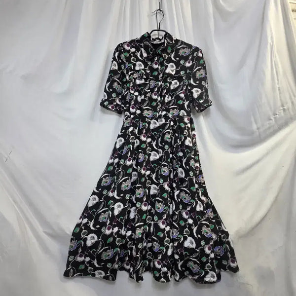 [BUNJANG] Chiffon Flower Pattern 5-Sleeve Long Dress / 쉬폰 플라워 패턴 5부롱 원피스55-반