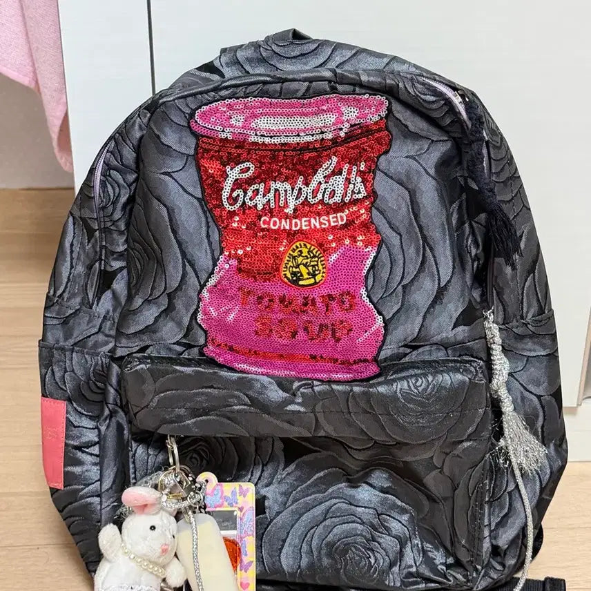 [BUNJANG] Entrev Campbell Soup Backpack with Rose Pattern / 앙트레브 백팩