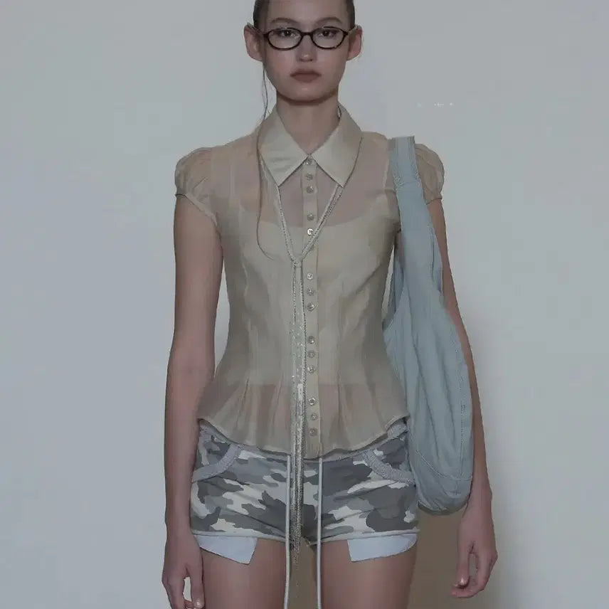 [BUNJANG] Sculptor Sheer Pleated Hem Blouse / 스컬프터 Sheer Pleated Hem Blouse Ra 쉬어 블라우스
