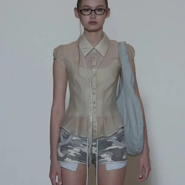 [BUNJANG] Sculptor Sheer Pleated Hem Blouse / 스컬프터 Sheer Pleated Hem Blouse Ra 쉬어 블라우스