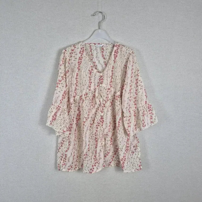 [BUNJANG] Pink Red Flower See-Through Blouse / (#55,66추천/ML/택없는새상품)핑크레드 플라워 시스루 블라우스