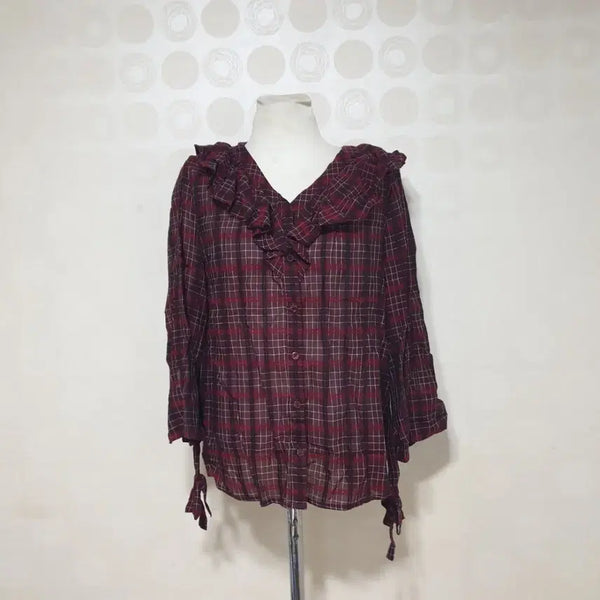 [BUNJANG] ROEM Linen Check Blouse / 로엠 체크블라우스66 얇은남방66 린넨체크남방66 린넨남방66