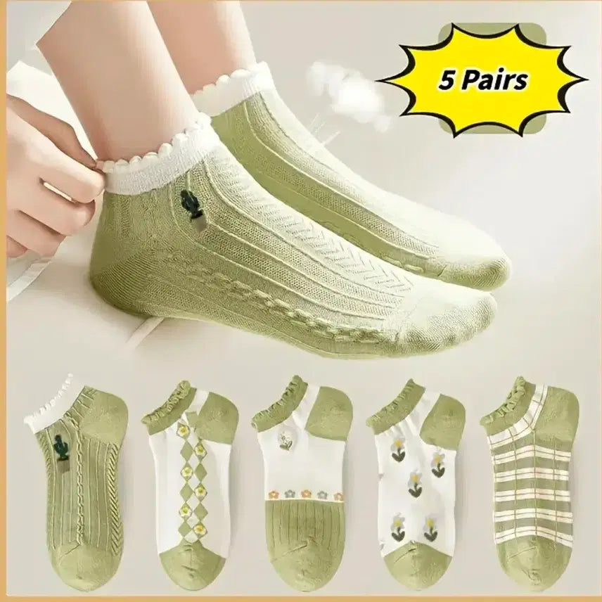 [BUNJANG] 10-Pair Cute Patterned Ankle Socks Set / 삭스 10켤레 세트 양말 귀여운 패턴 양말