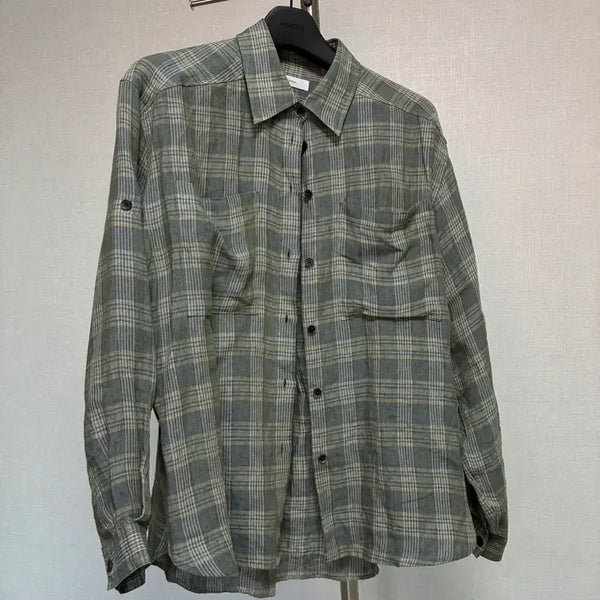 [BUNJANG] Mundal Linen Check Roll-Up Shirt / F) 문달 리넨 롤업 체크 셔츠