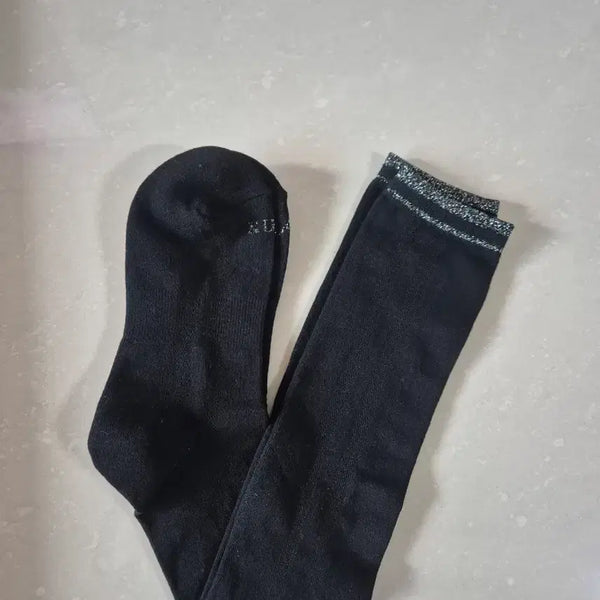 [BUNJANG] Rings Silver Thread Pearl Point Knee Socks Black / 링스 은사펄 포인트 니삭스 블랙